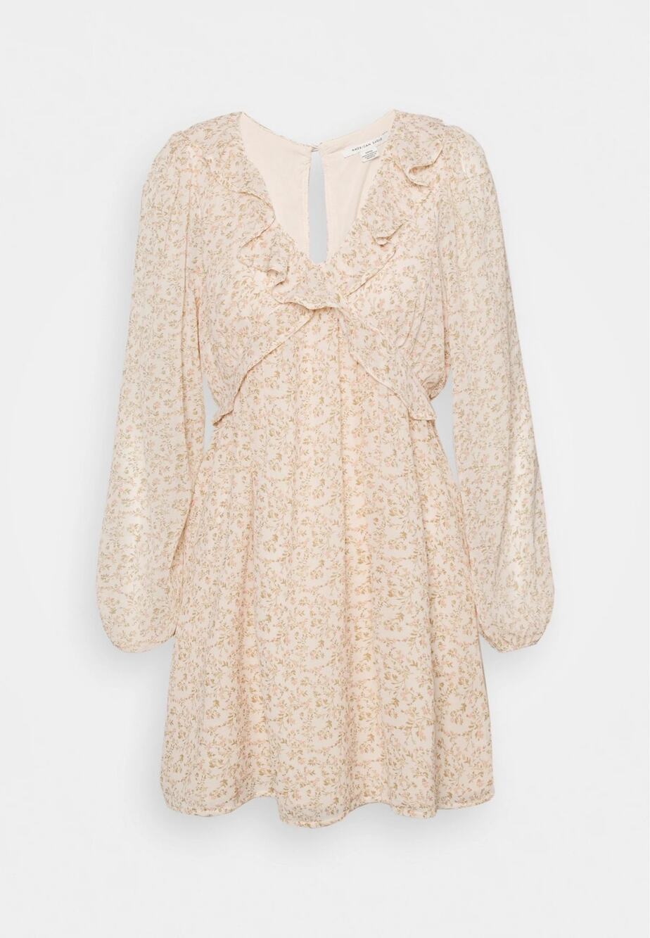 American Eagle | Prairie Cottagecore Semi-Sheer Ruffled Long Sleeve Mini Dress